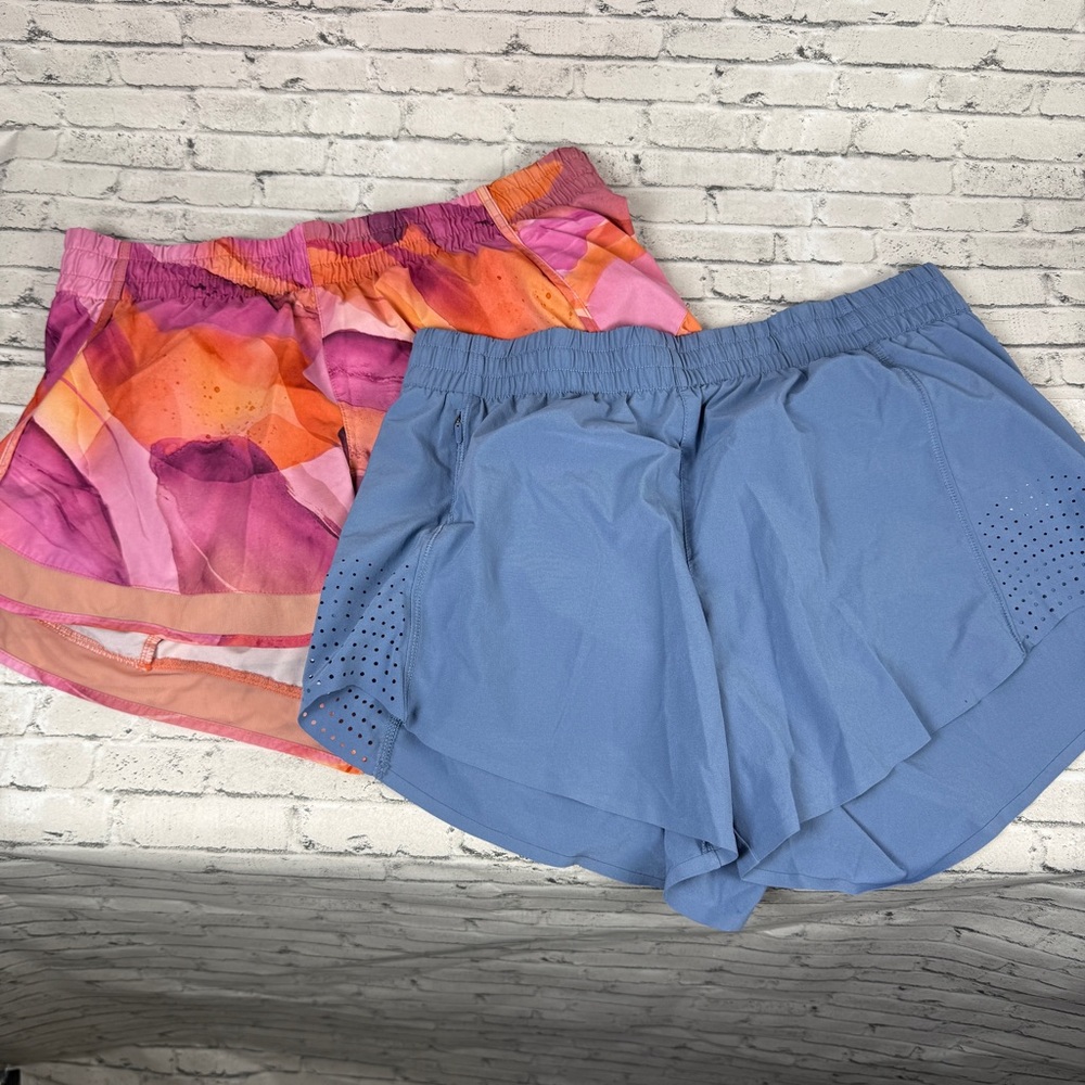Athleta Hustle Shorts & Pink Multicolored Racer Run Shorts Women M Set of 2